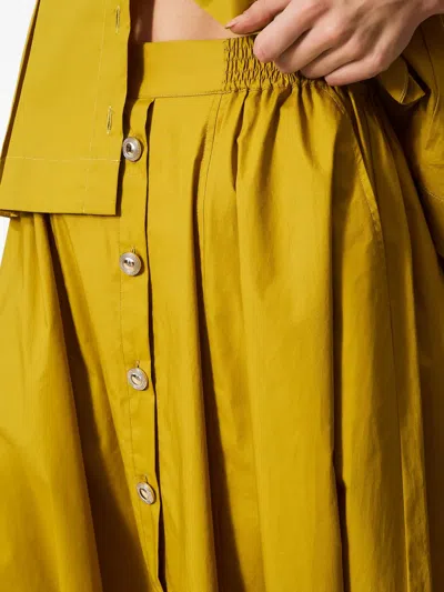 Twinset Midi Flared Button Down Front Skirt In Yellow