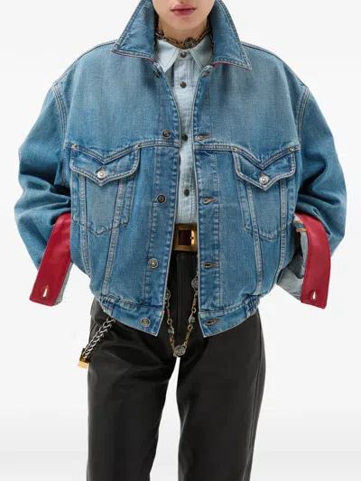 Versace Cuff Collared Jacket In Blue