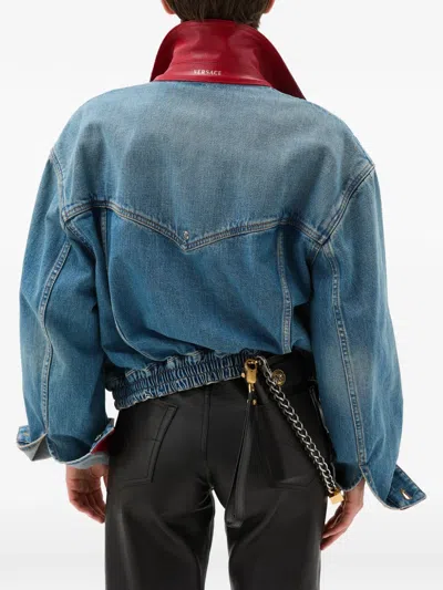 Versace Cuff Collared Jacket In Blue