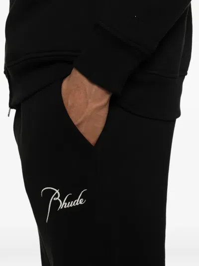 Rhude Drawstring Script Logo Trousers In Black