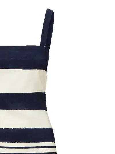 Veronica Beard Ella Striped Linen Midi Dress In Navy Dove White In Black
