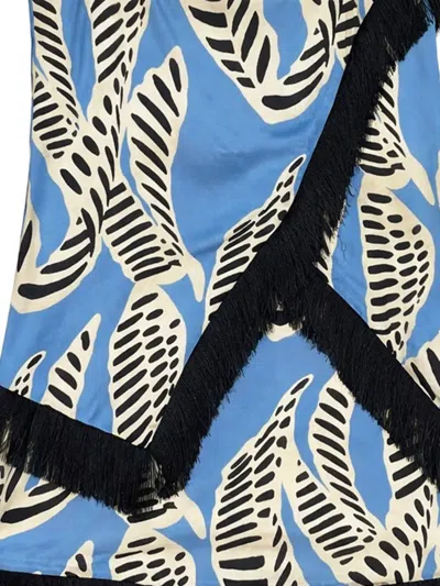 Alexis Print Fringe Mini Dress In Blue