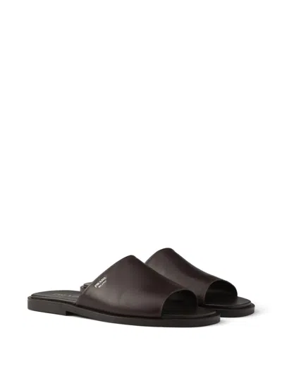 Prada Leather Slides In Brown