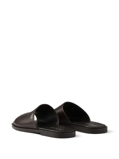Prada Leather Slides In Brown