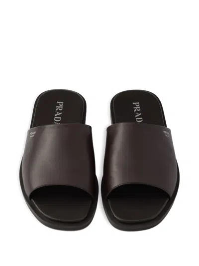Prada Leather Slides In Brown