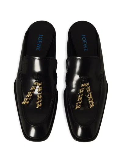 Loewe Black Leather Loafers