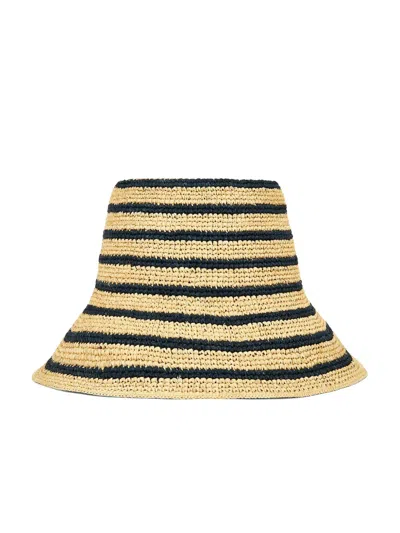 Janessa Leone Harbor Packable Raffia Bucket Hat In Brown
