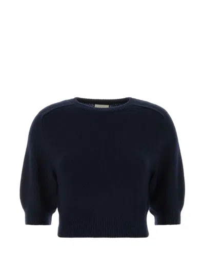 Khaite Lorelai Short Wool And Cashmere Blend Sweater In Blue