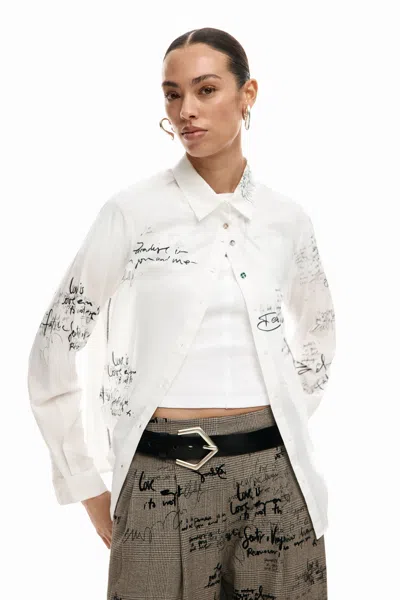 Desigual Paradise Oversize Cotton Button-up Shirt In White