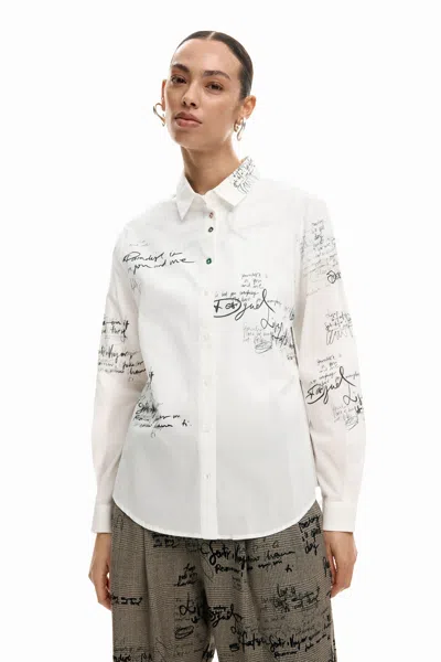 Desigual Paradise Oversize Cotton Button-up Shirt In White