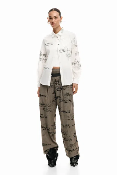 Desigual Paradise Oversize Cotton Button-up Shirt In White