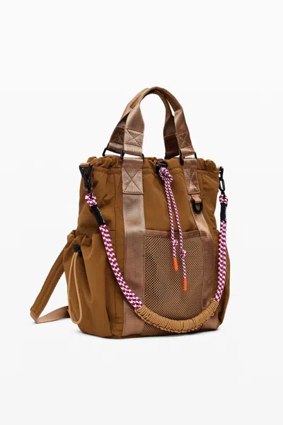 Desigual Multi-position Backpack With Drawstrings In Burgundy