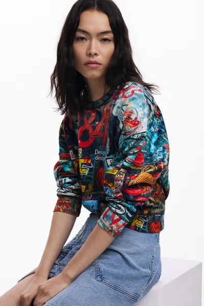 Desigual Graffiti Sweatshirt In Blue