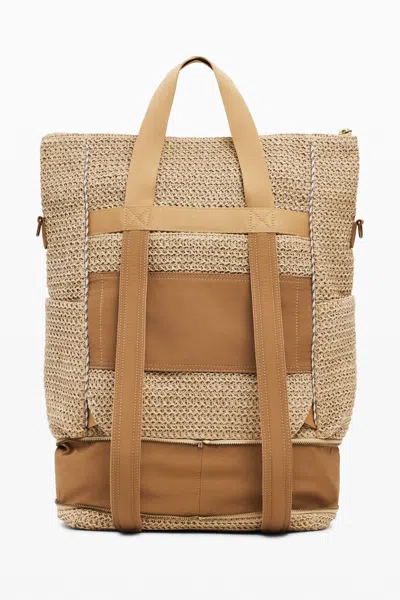 Desigual Large Modular Raffia Backpack In Brown