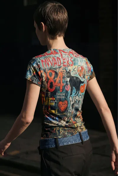 Desigual Printed Cat T-shirt In Multi