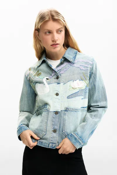 Desigual Denim Patch Jacket In Blue