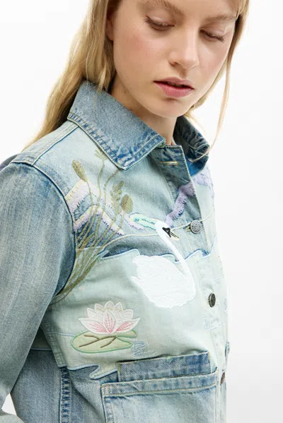 Desigual Denim Patch Jacket In Blue