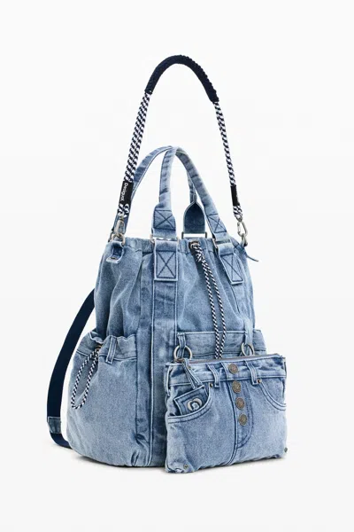Desigual Large Denim Backpack In Blue