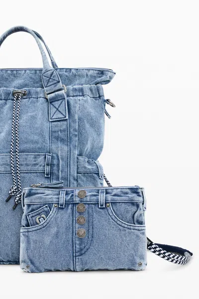 Desigual Large Denim Backpack In Blue