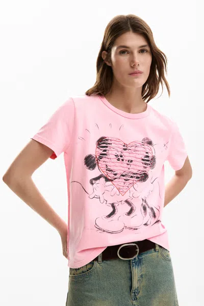 Desigual Heart-print Short-sleeve T-shirt In Pink