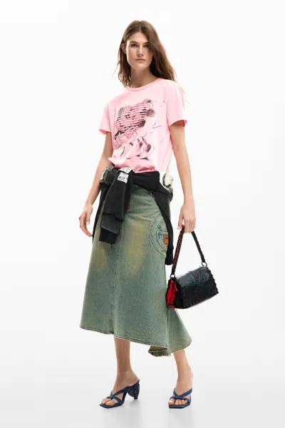 Desigual Heart-print Short-sleeve T-shirt In Pink