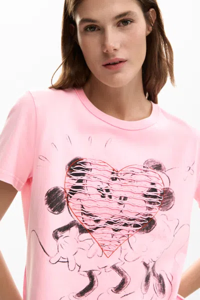 Desigual Heart-print Short-sleeve T-shirt In Pink