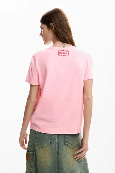 Desigual Heart-print Short-sleeve T-shirt In Pink