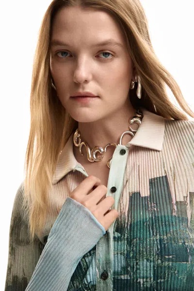 Desigual Buttoned Texture T-shirt In Multi