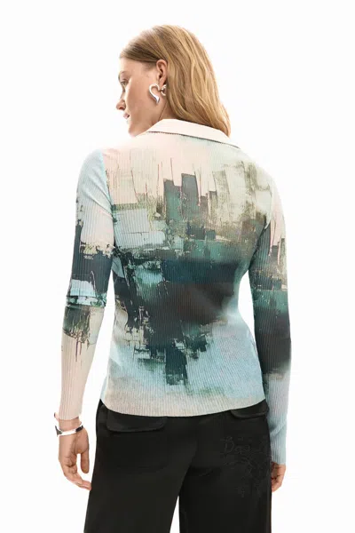 Desigual Buttoned Texture T-shirt In Multi