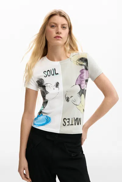 Desigual Mickey & Minnie Mouse Paneled Graphic T-shirt In Multi