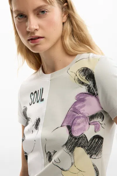 Desigual Mickey & Minnie Mouse Paneled Graphic T-shirt In Multi