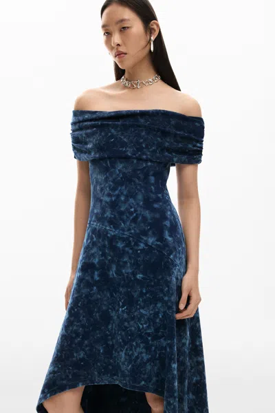 Desigual Off The Shoulder High-low Dress In Blue
