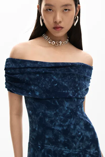 Desigual Off The Shoulder High-low Dress In Blue