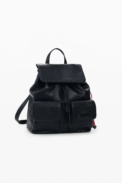 Desigual Perforated Small Backpack In Black
