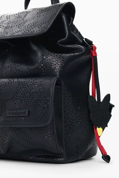 Desigual Perforated Small Backpack In Black