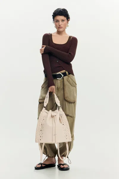 Desigual Embroidered Ruched Backpack In Neutral