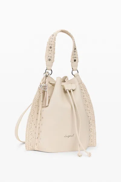 Desigual Embroidered Ruched Backpack In Neutral