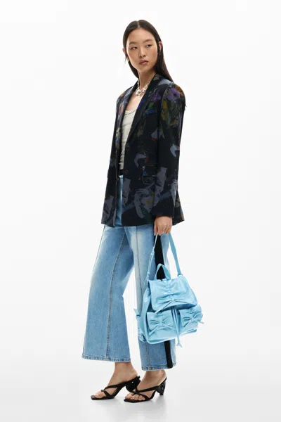 Desigual Small Shiny Bow Backpack In Blue