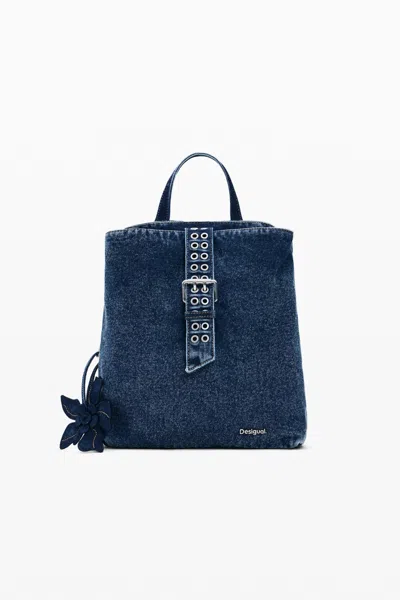 Desigual Small Denim Floral Backpack In Blue