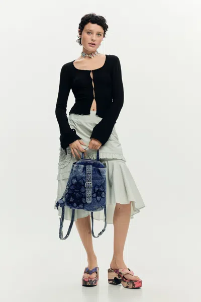 Desigual Small Denim Floral Backpack In Blue