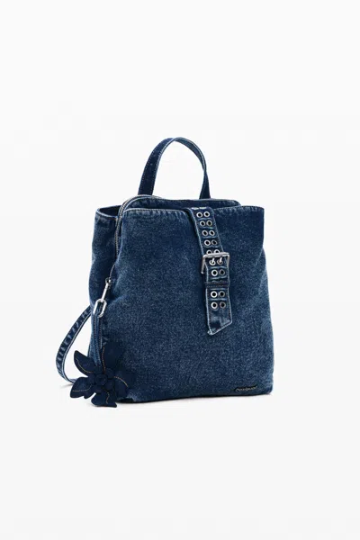 Desigual Small Denim Floral Backpack In Blue