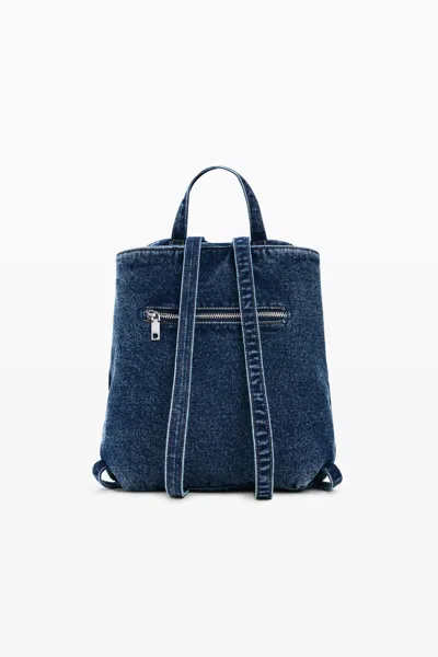 Desigual Small Denim Floral Backpack In Blue