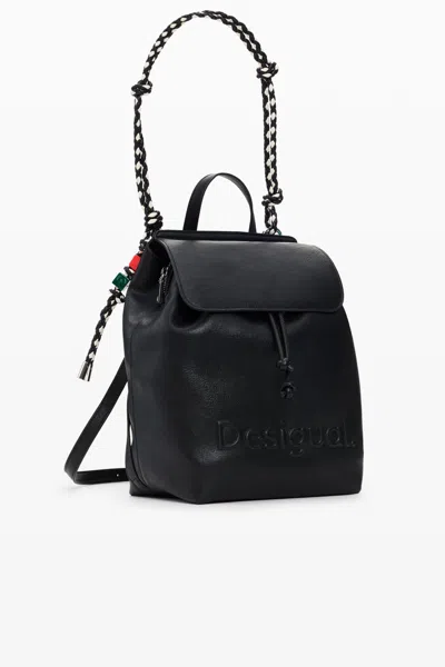 Desigual Medium Braided Backpack In Black