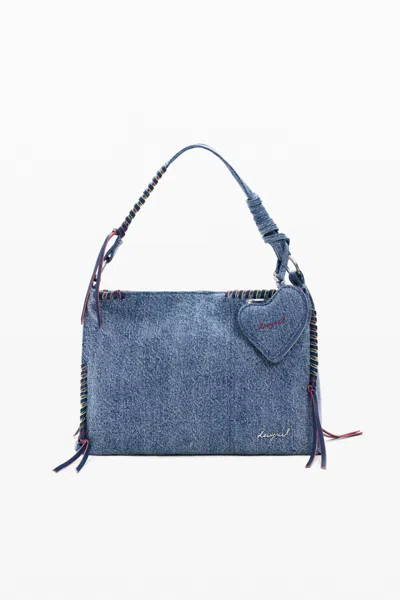 Desigual Big Denim Heart Bag In Blue
