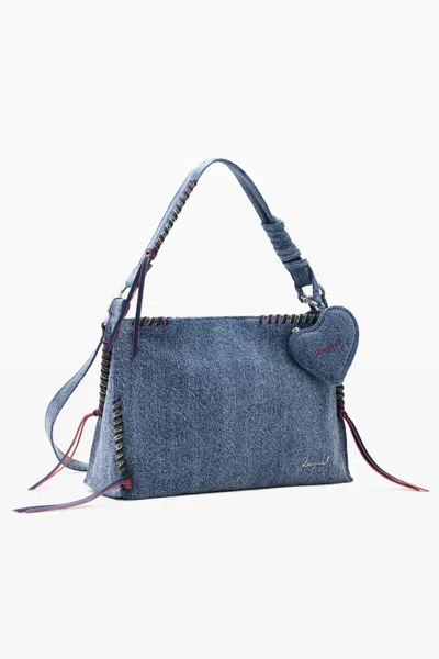 Desigual Big Denim Heart Bag In Blue