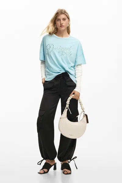 Desigual Medium Oval Bag With Embossing In White