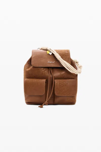 Desigual Mini Floral Embroidered Convertible Backpack In Brown