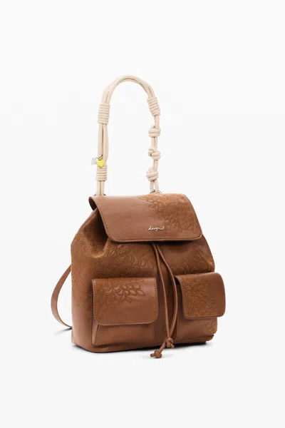 Desigual Mini Floral Embroidered Convertible Backpack In Brown