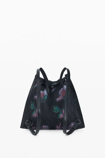 Desigual Medium Floral Backpack With Shoulder Strap In Black