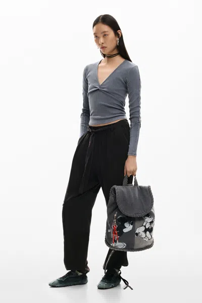 Desigual Medium Denim Backpack Mickey Mouse™ In Gray
